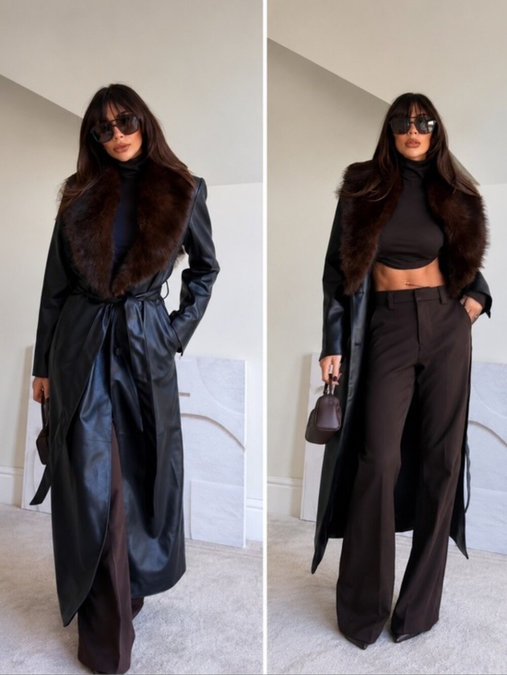 ZARA FAUX LEATHER COAT WITH DETACHABLE COLLAR Size M